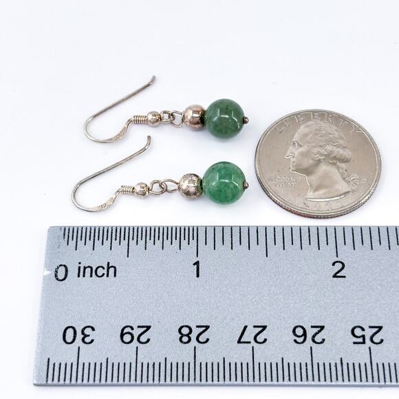 Vintage Sterling Silver 925 Green Jadeite Sphere Dangle Earrings - Picture 7 of 8